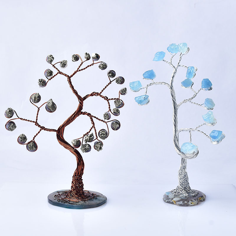 Home Decor Locations - Aigue-marine naturelle Pyrite, arbre de vie