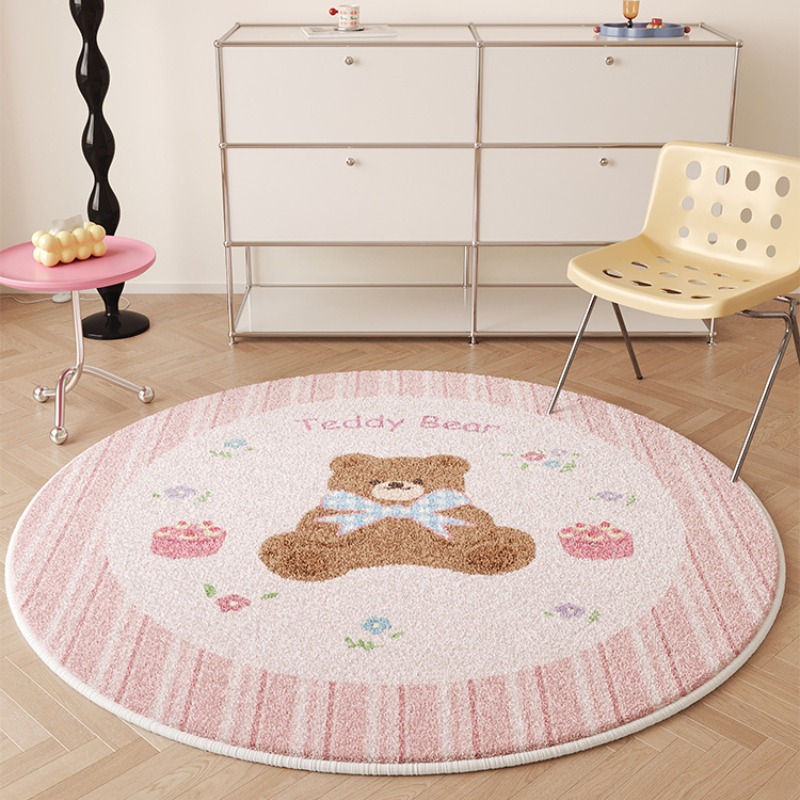 Home Decor Ig - Tapis Décoratif Rond Rose en Peluche
